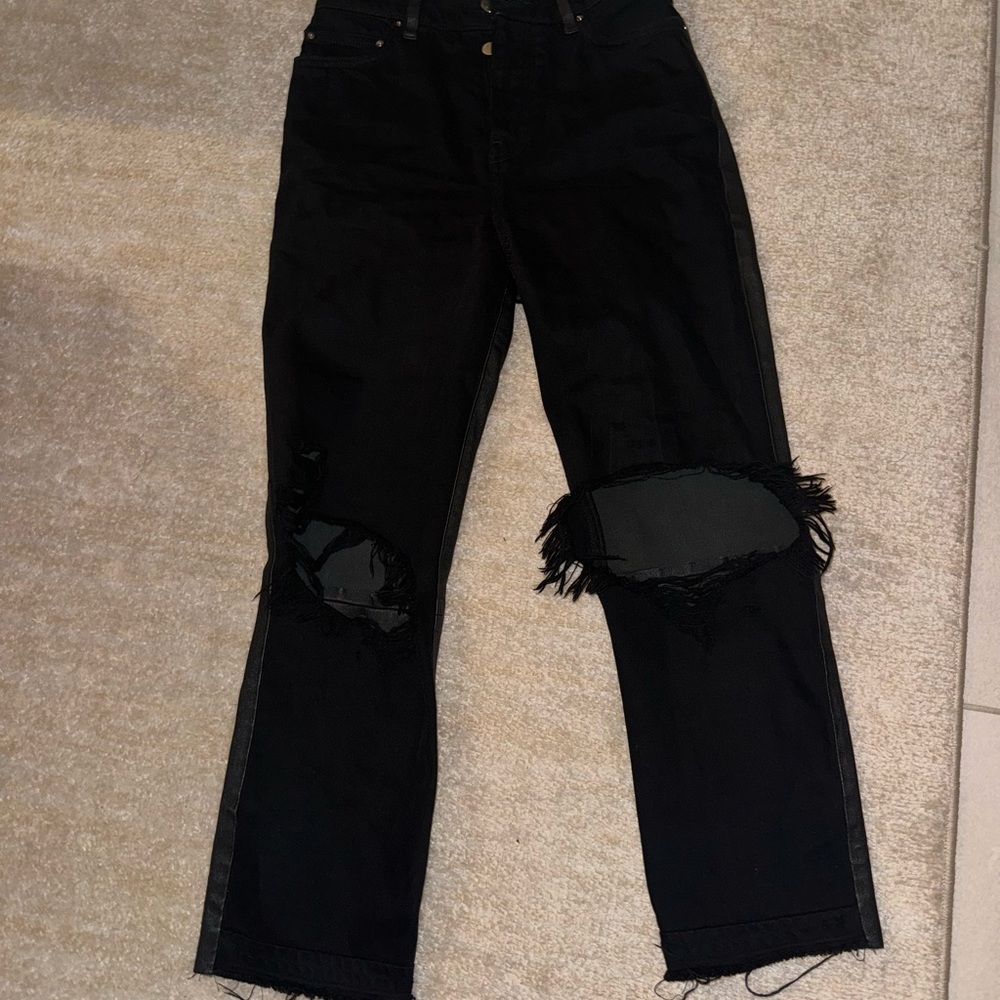 AMIRI Black Cropped Straight Leather Denim Pants Size 26